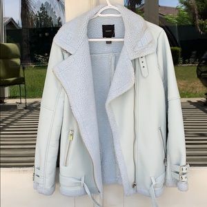 blue leather jacket worn once